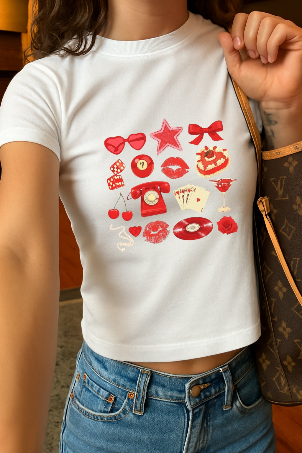 Red Collage Crop Tee