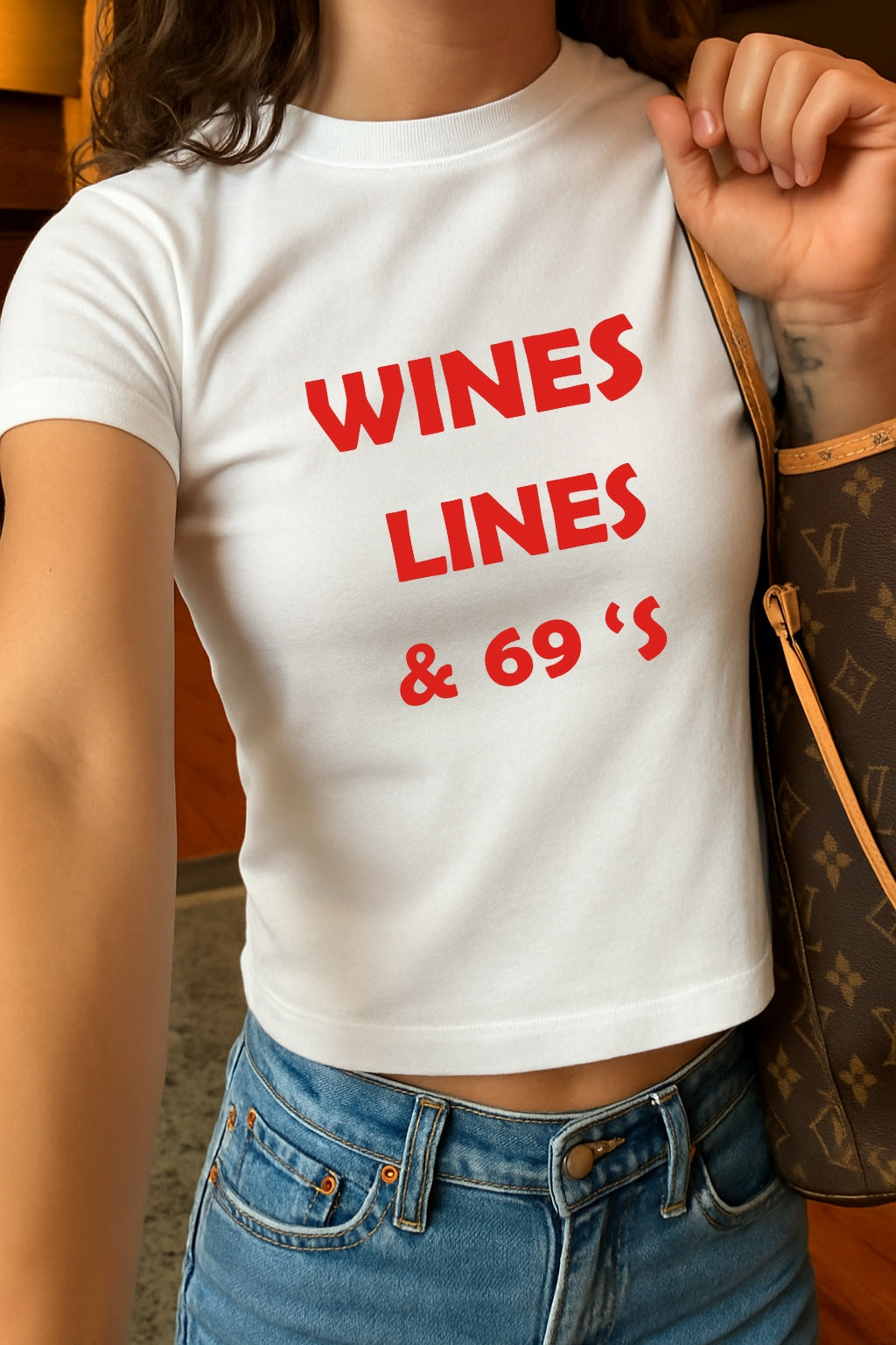 Wines Lines And 69's Crop Tee