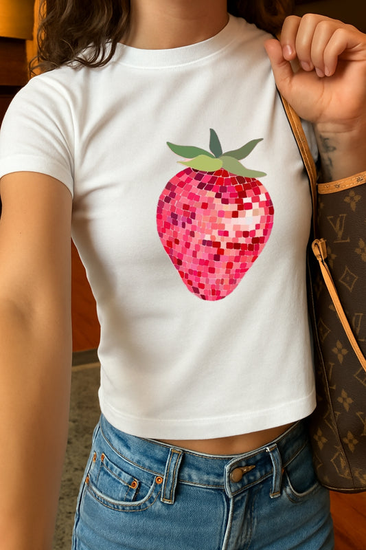 Strawberry Mirror Ball Crop Tee