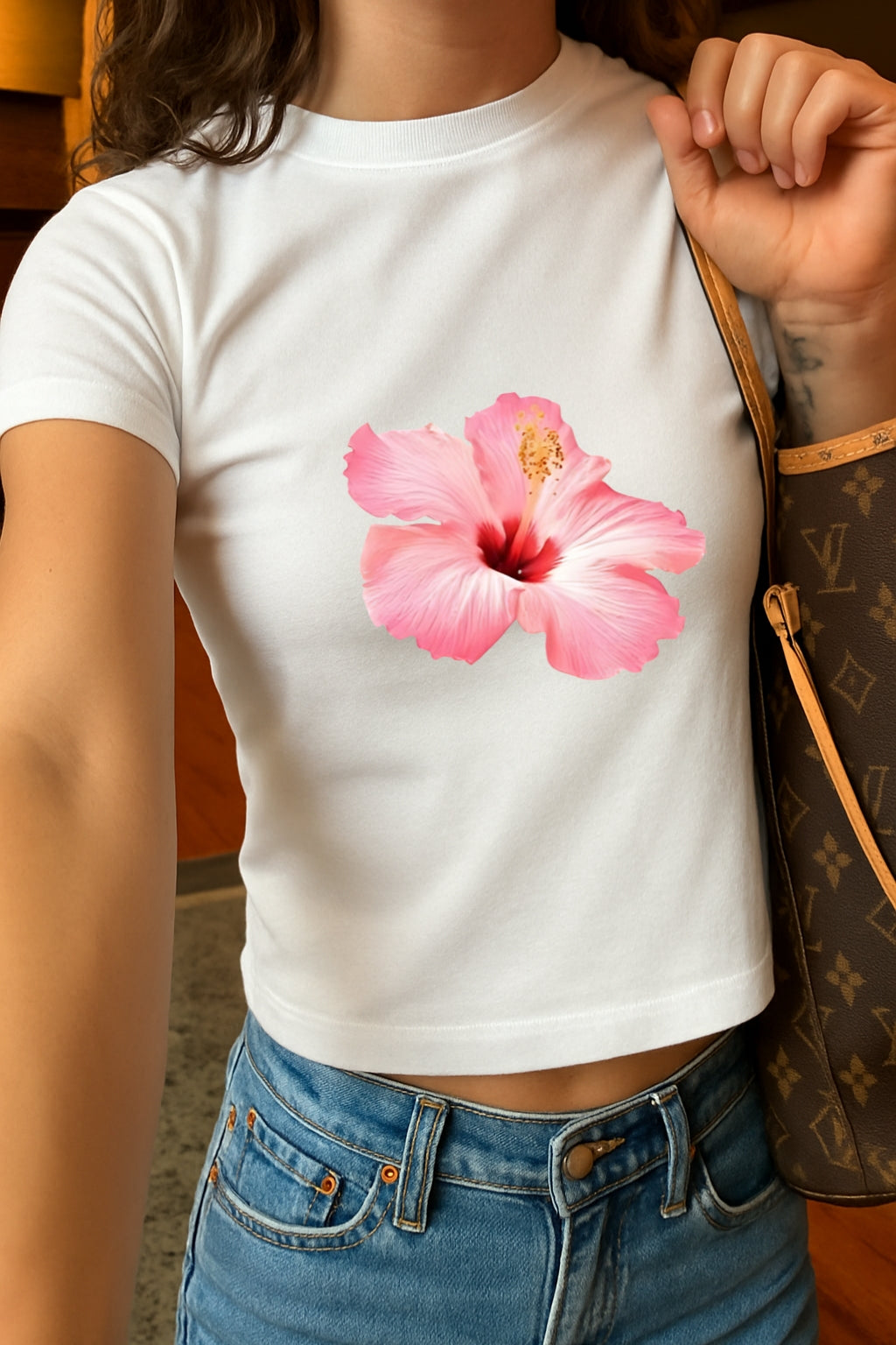Pink Floral Crop Tee