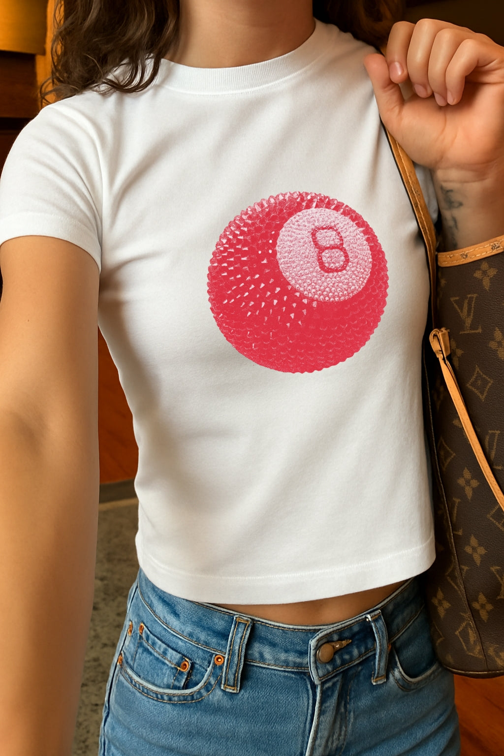 Red 8 Ball Crop Tee