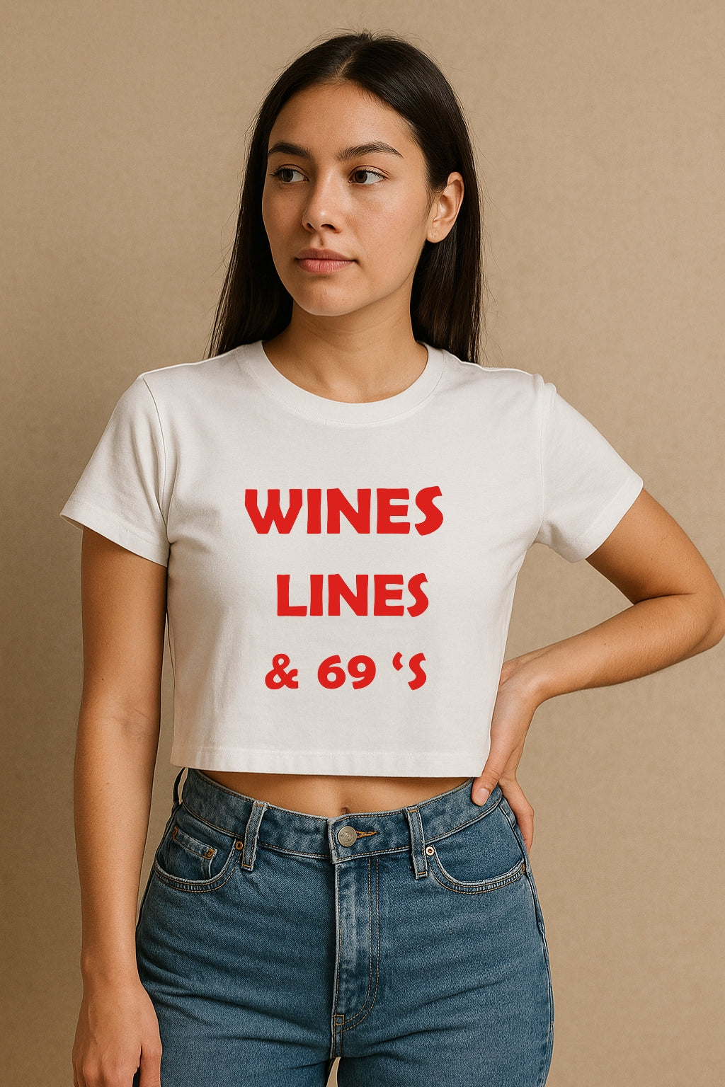 Wines Lines And 69's Crop Tee