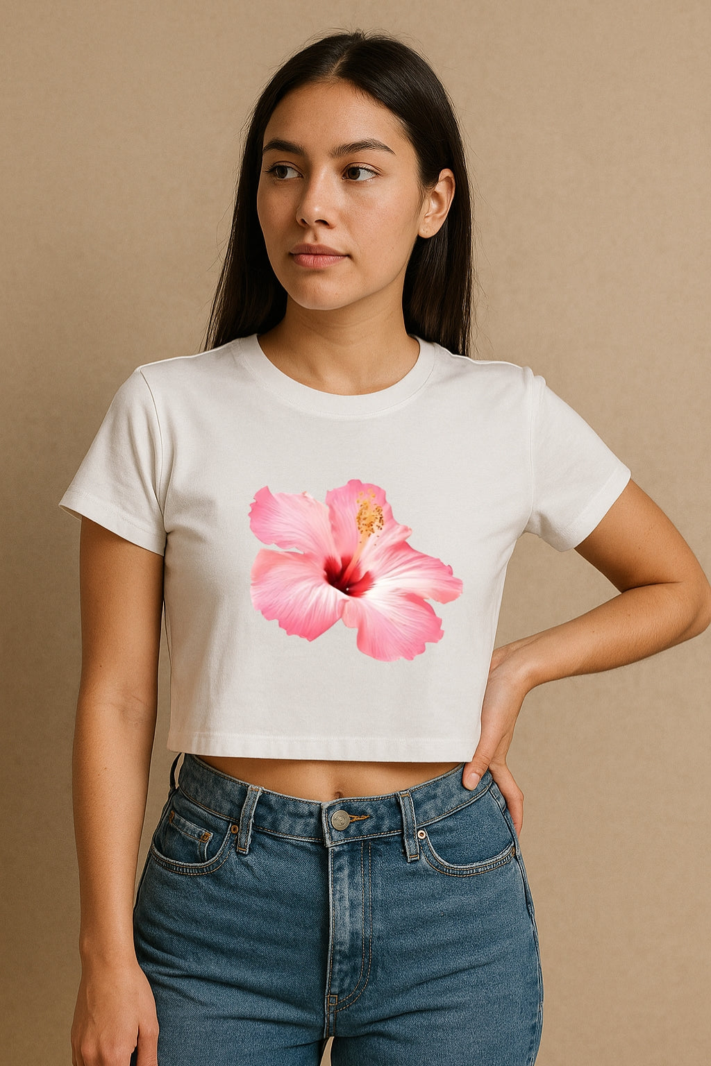 Pink Floral Crop Tee
