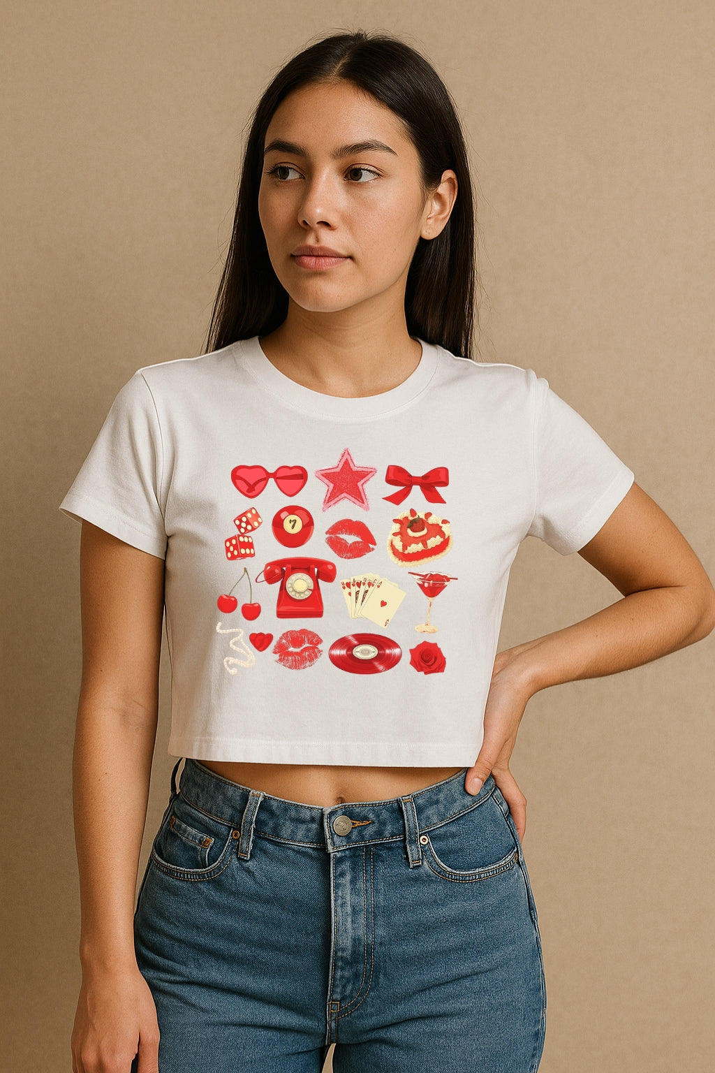 Red Collage Crop Tee