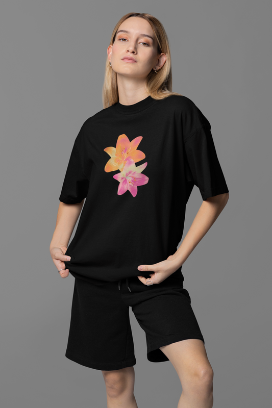 BLACK FLORAL OVERSIZED TEE