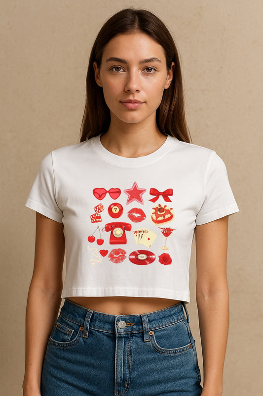 Red Collage Crop Tee