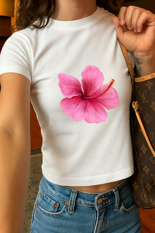 Pink Flower Crop Tee