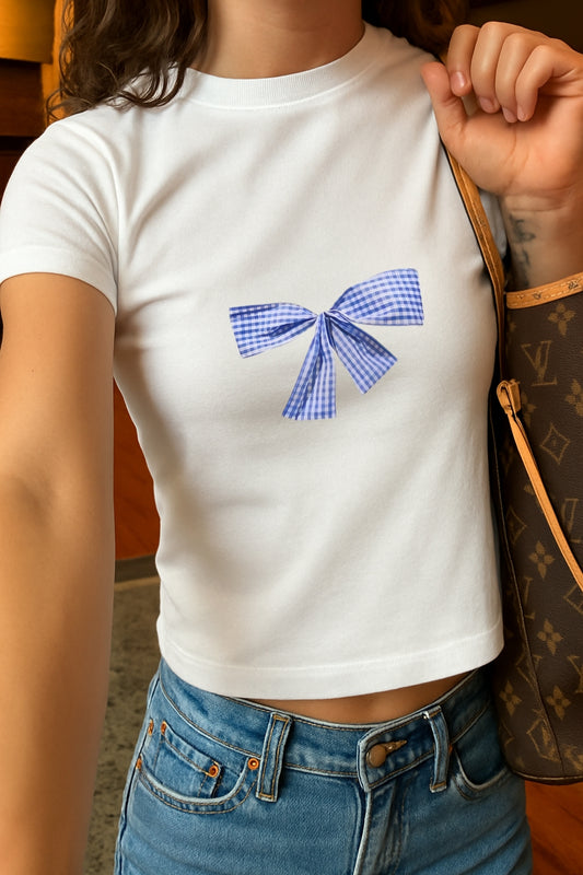 Gingham Bow Crop Tshirt