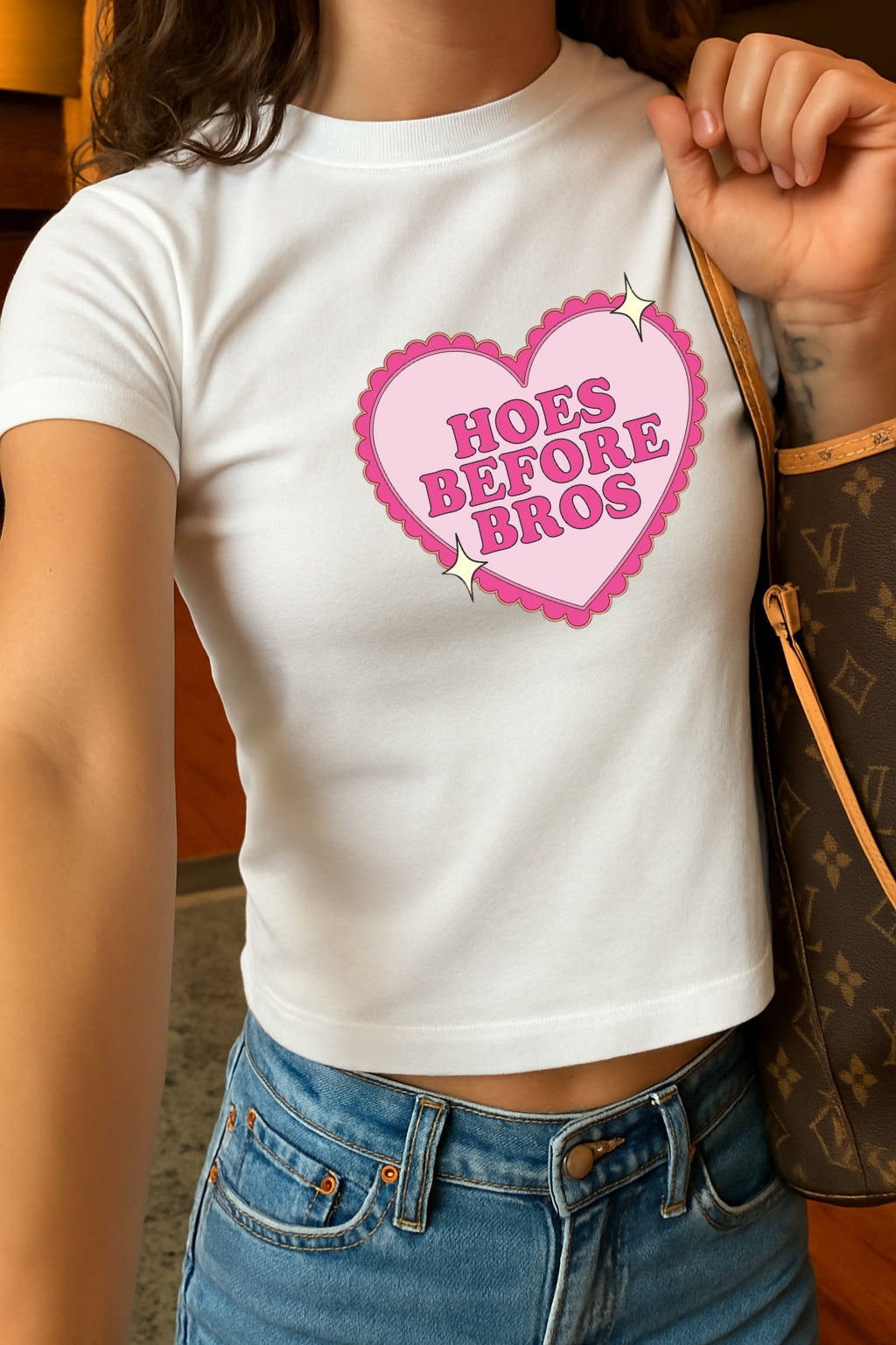 Hoes Before Bros Crop Tee