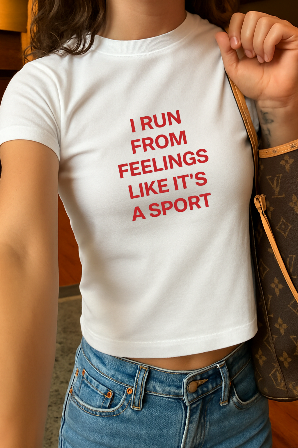 Run From Feelings Crop Tee