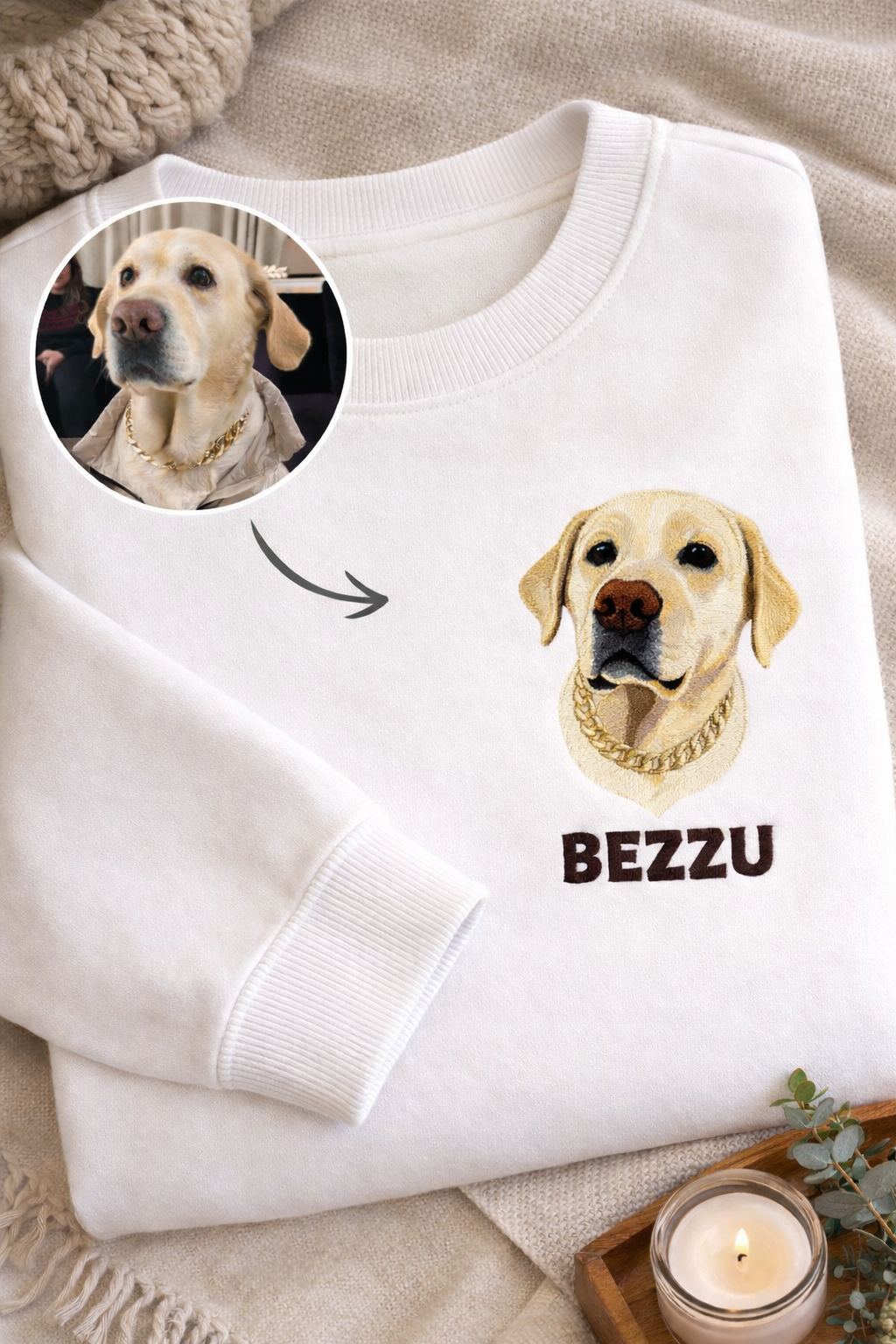 Custom Pet Portrait Embroidered Hoodie