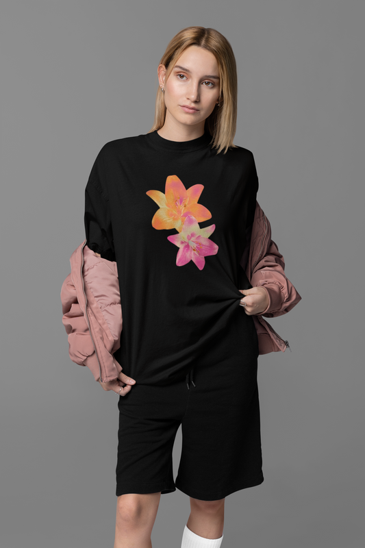 BLACK FLORAL OVERSIZED TEE