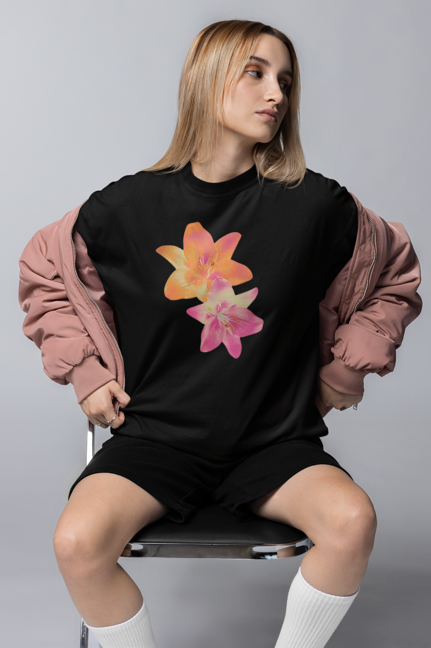 BLACK FLORAL OVERSIZED TEE