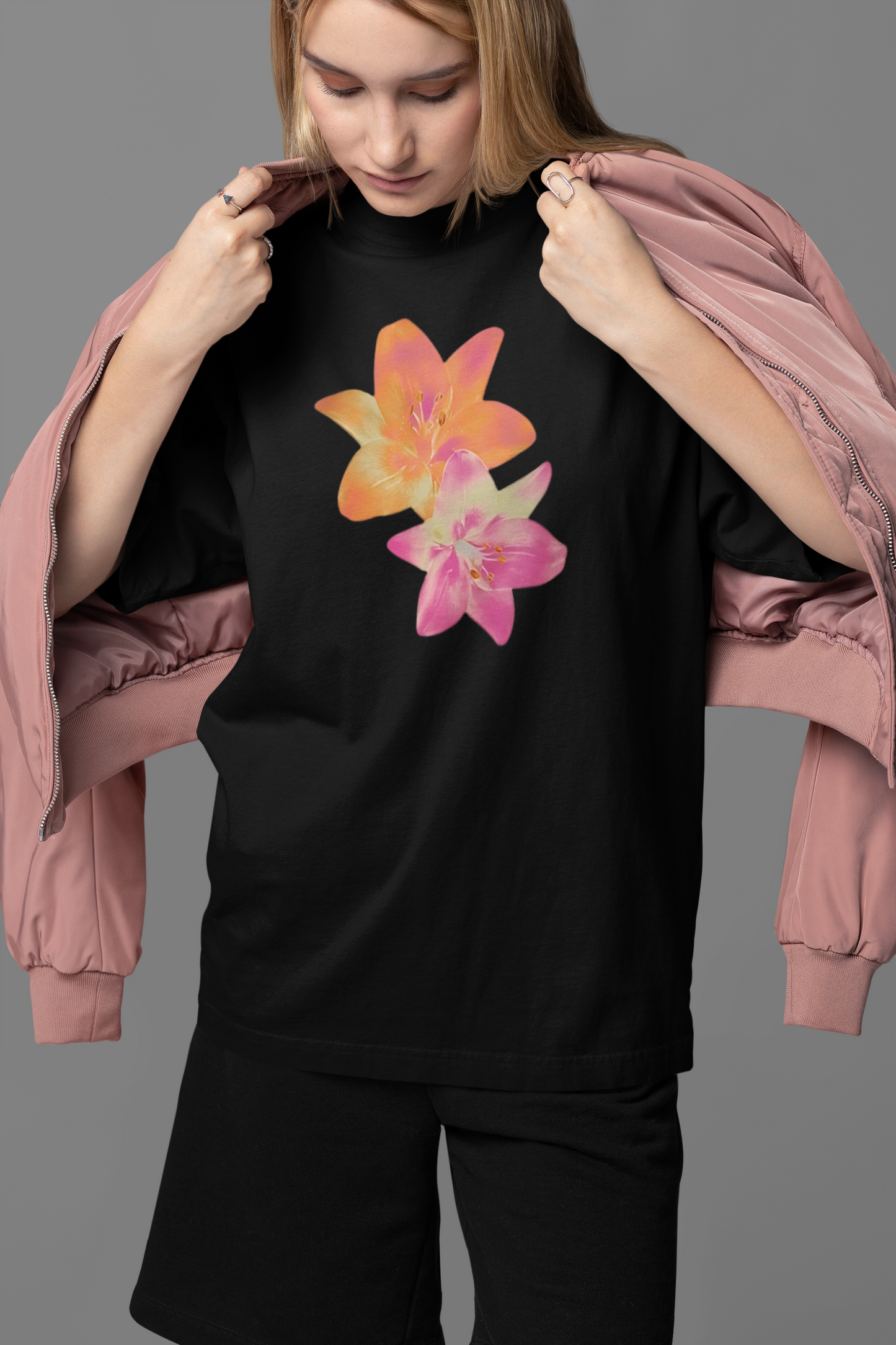 BLACK FLORAL OVERSIZED TEE